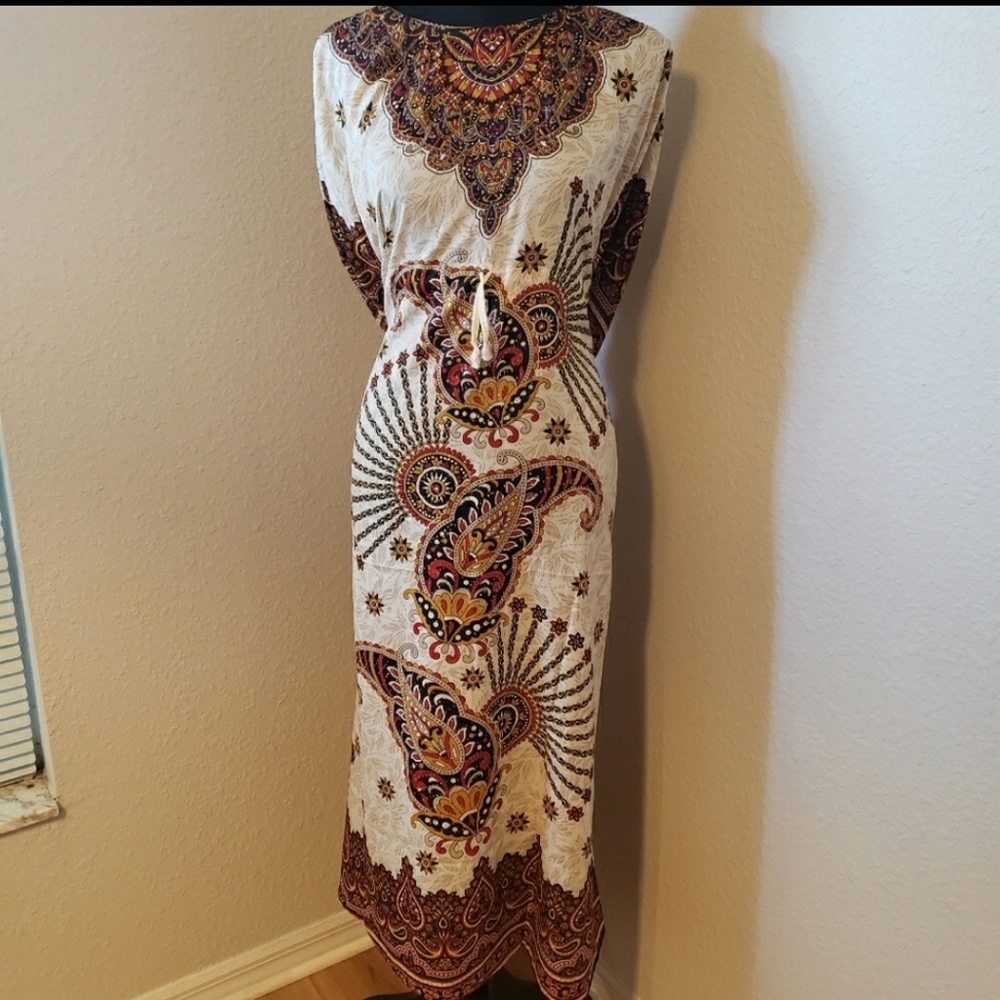 New Tan and Bronze Kaftan Abaya Cover-up Dress